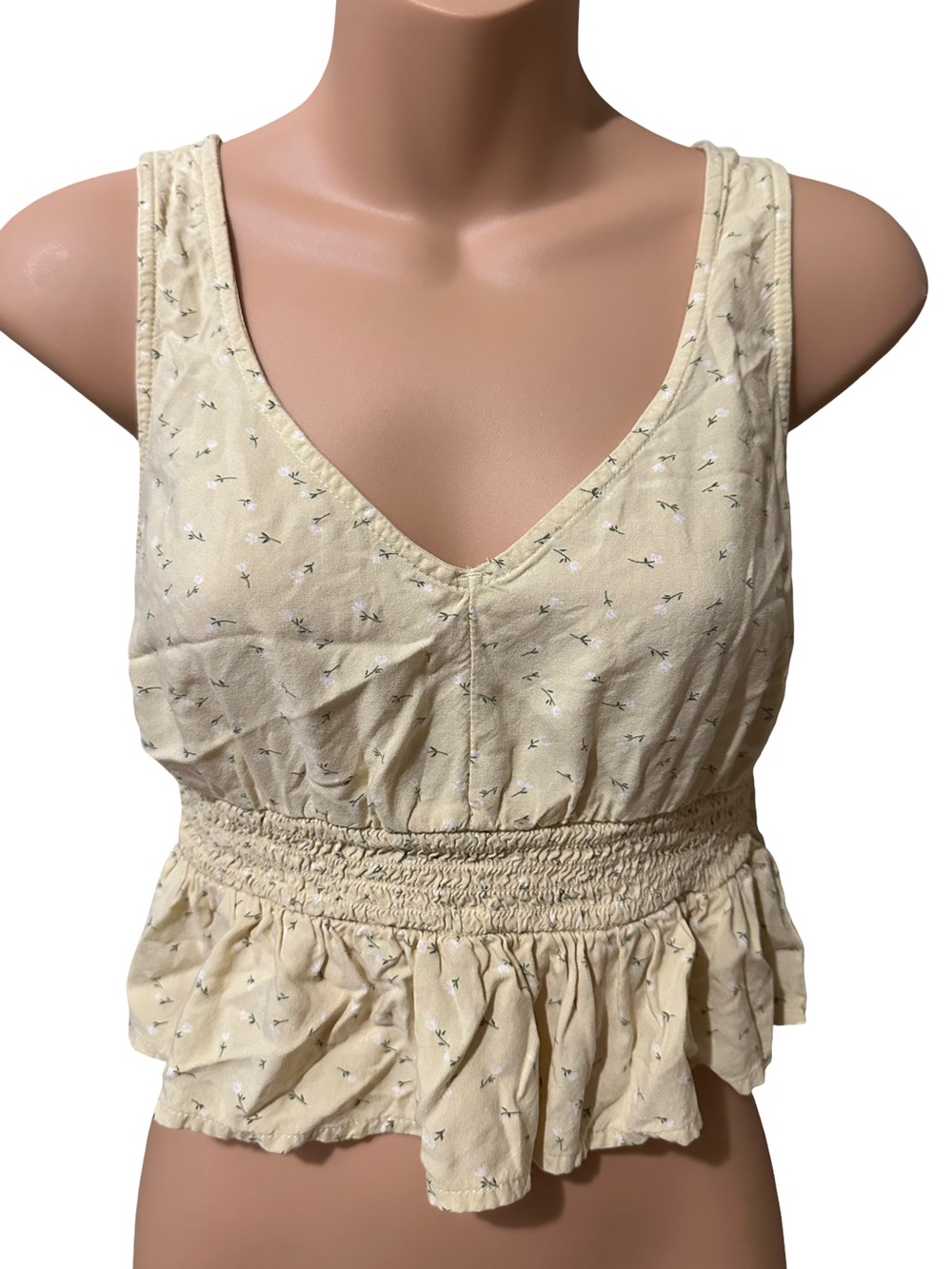 Hollister Small Yellow Floral Smocked Peplum Crop Top Cami